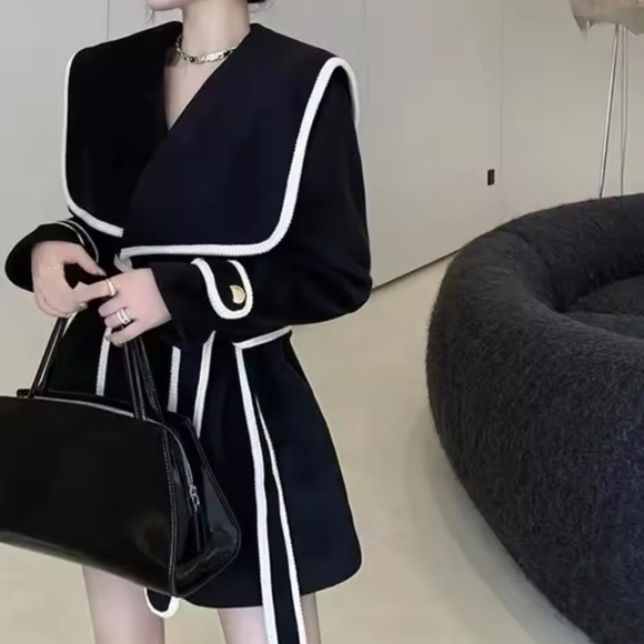 Brand New Women Woolen Warm Tunic Trench Fall Winter Coat Jacket Size S Black - Picture 4 of 5